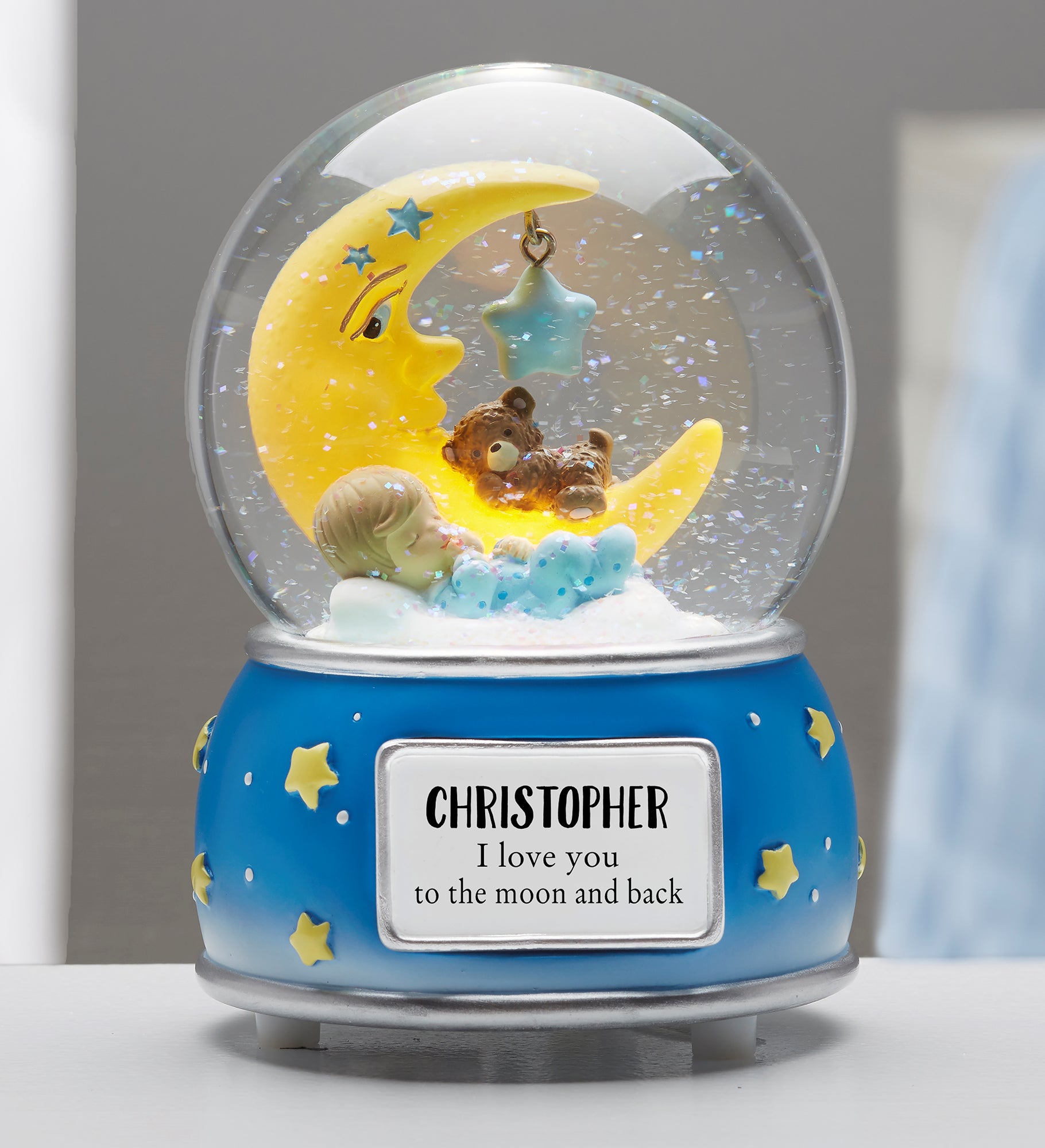 Baby Boy Personalized Musical & Light Up Snow Globe 